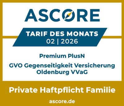 GVO Versicherung -  Siegel ASCORE Tarif des Monats 02/2026 <br> Private Haftpflicht Familie